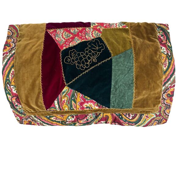 Nautica Crazy Quilt Pillow Sham 100% Cotton Retro Velvet Green Backing FLAW - Picture 1 of 12